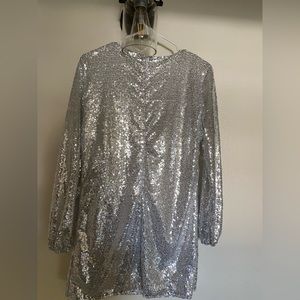 Silver - long sleeve mini dress.